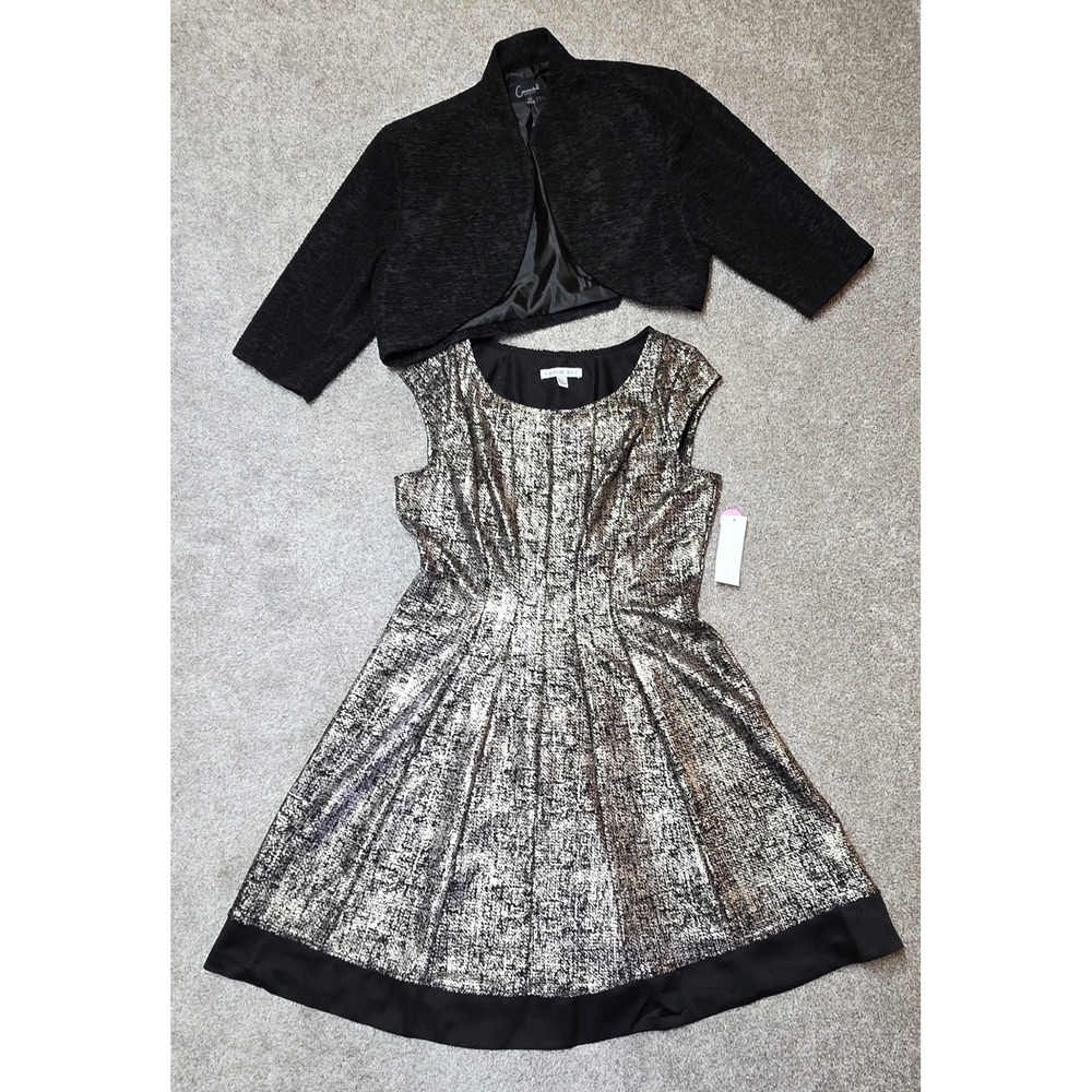 Robbie Bee Gold Metallic Dress &Connected Apparel Bolero Jacket Petite Large
420